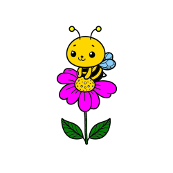 Pobarvana pobarvanka - Coloring Page of a Cute Bee on a Flower