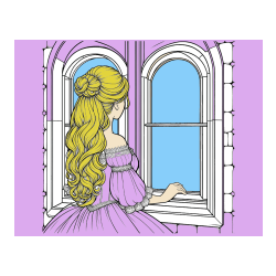 Pobarvana pobarvanka - Coloring Page of a Princess Looking Through a Window