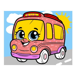 Pobarvana pobarvanka - Coloring Page of a Smiling Bus