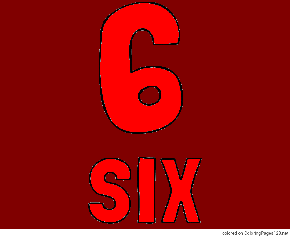 Colored coloring page - Coloring Page of the Number Six (6) with the Written Name