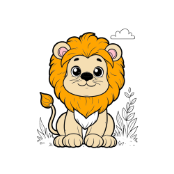 Pobarvana pobarvanka - Cute Baby Lion Coloring Page