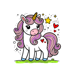 Pobarvana pobarvanka - Cute Unicorn Coloring Page