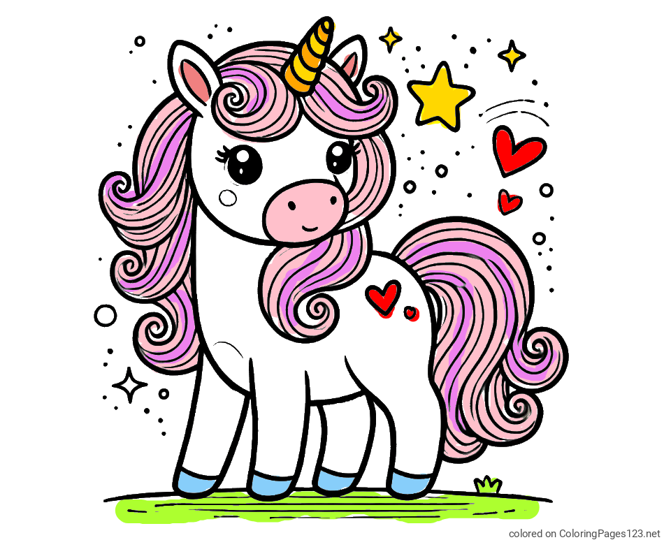 Colored coloring page - Cute Unicorn Coloring Page