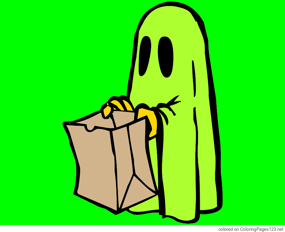 Colored coloring page - Ghost with a Candy Bag Coloring Page