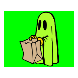 Pobarvana pobarvanka - Ghost with a Candy Bag Coloring Page