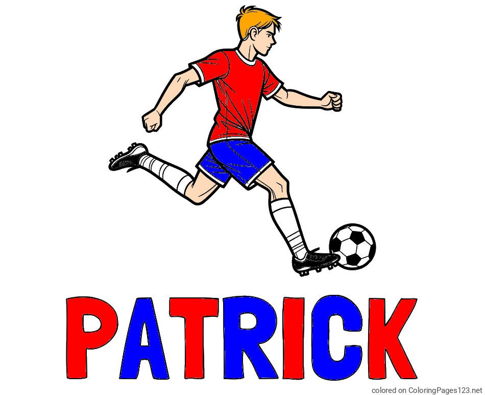 Colored coloring page - PATRICK Coloring Page and Soccer Player in Action Coloring Page
