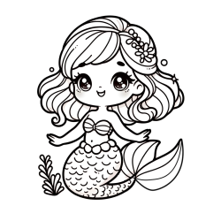 Coloring Page of a Charming Mermaid