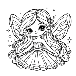 Coloring Page of a Cute and Smiling Magical Fairy