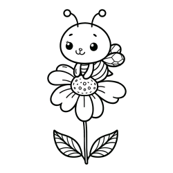 Coloring Page of a Cute Bee on a Flower