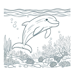 Coloring Page of a Cute Dolphin Swimming in the Sea
