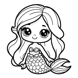 Coloring Page of a Very Cute Little Mermaid