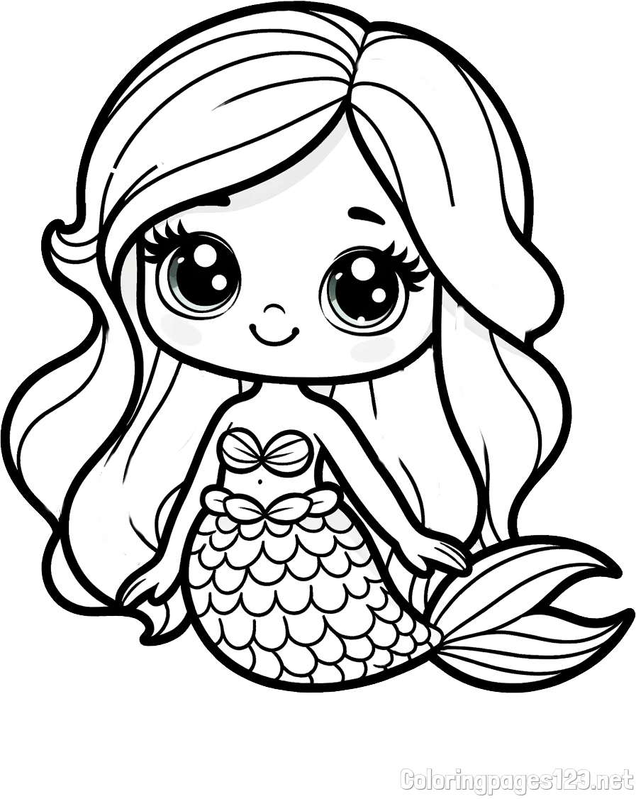 Coloring Page of a Very Cute Little Mermaid