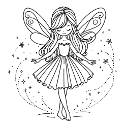 Coloring Page of a Cute Magical Fairy