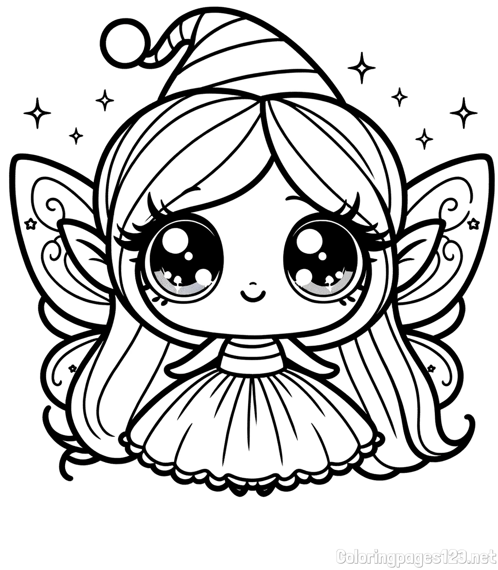 Coloring Page of a Cute Magical Fairy with Big Eyes