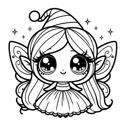 Coloring Page of a Cute Magical Fairy with Big Eyes