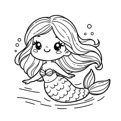 Coloring Page of a Cute Mermaid