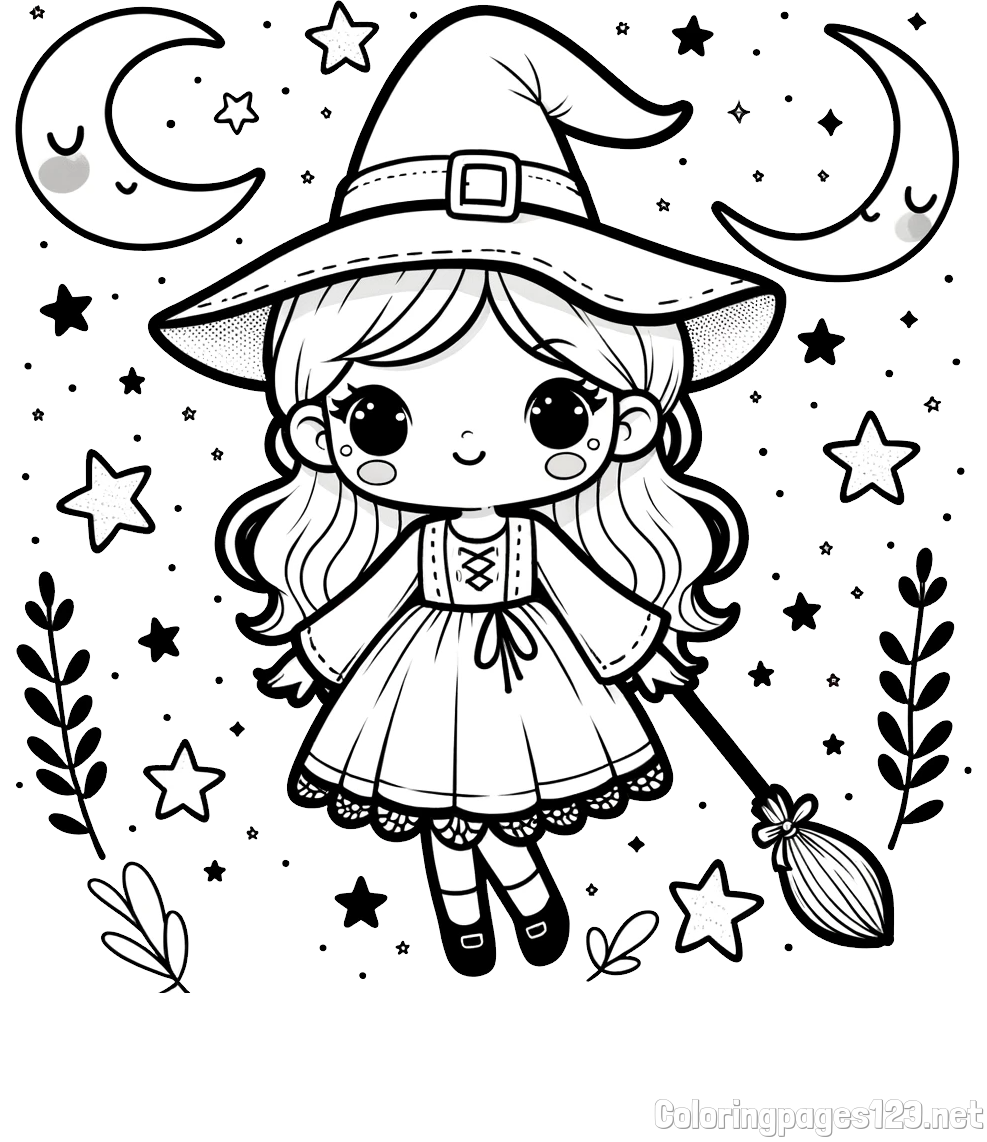 Coloring Book of a Cute Witch