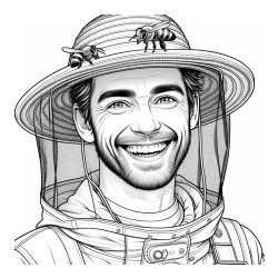 Coloring Page of a Happy Beekeeper