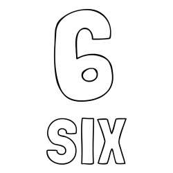 Coloring Page of the Number Six (6) with the Written Name