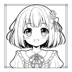 Coloring Page of a Cute an Smiling Anime Girl