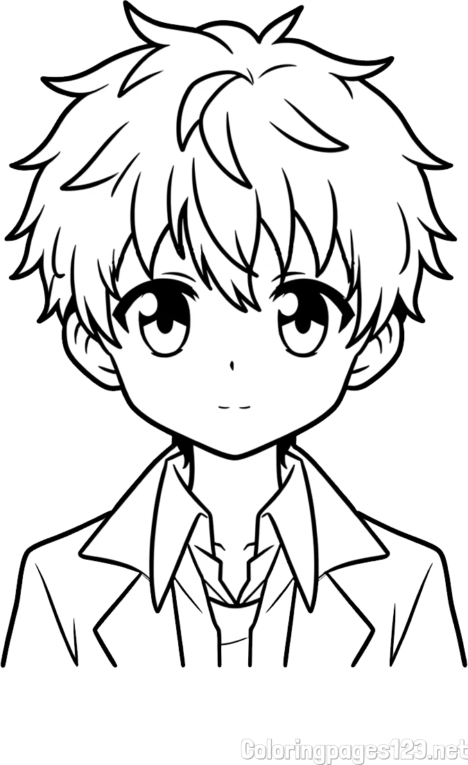 Coloring Page of a Cute Anime Boy