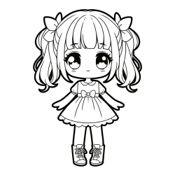 Coloring Page of a Cute Anime Girl