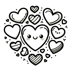 Coloring Page of a Cute Cat Surrounded by Hearts