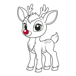Coloring Page of a Cute Deer (Rudolph)