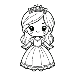 Coloring Page of a Cute Princess