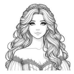 Coloring Page of a Cute Realistic Princess