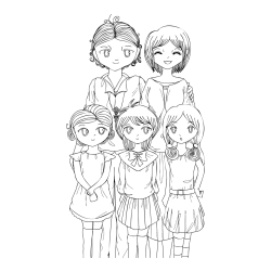 Coloring Page of a Family in Anime Style