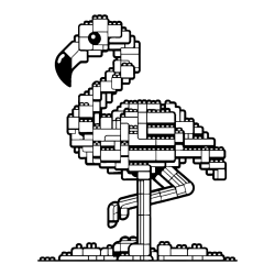 Coloring Page of a LEGO Flamingo