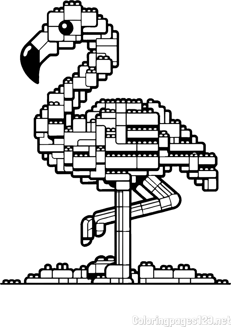 Coloring Page of a LEGO Flamingo