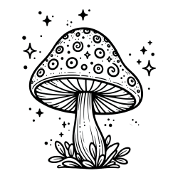 Coloring Page of a Magical Mushroom