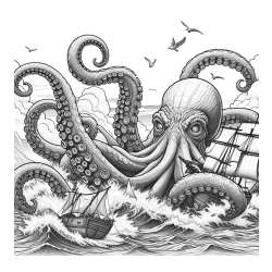 Coloring Page of a Mythical Realistic Octopus