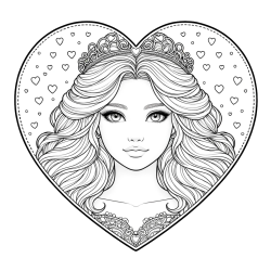 Coloring Page of a Princess in a Heart