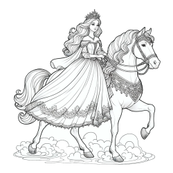 Coloring Page of a Princess on a Horse (realistic)