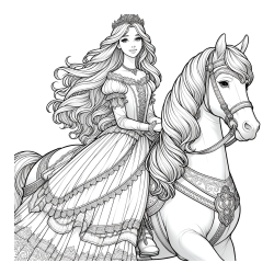 Coloring Page of a Princess Riding a Horse
