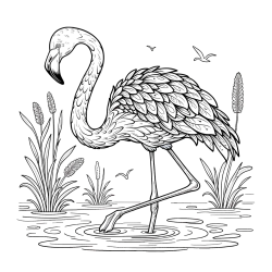 Coloring Page of a Realistic Flamingo