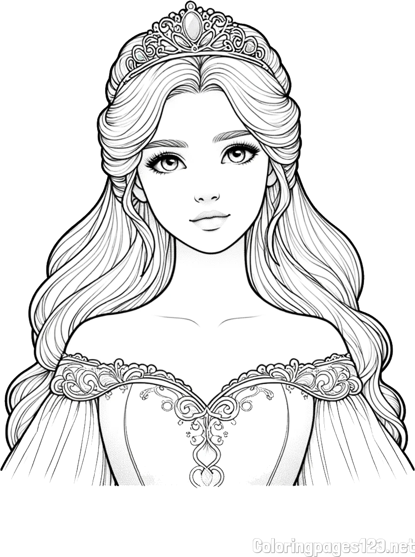 Coloring Page of a Realistic Princess