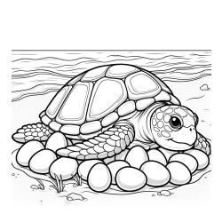 Coloring Page of a Realistic Sea Turtle Laying Eggs