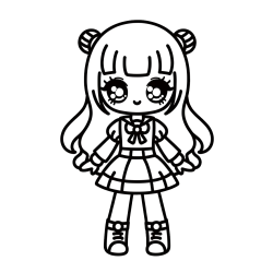 Coloring Page of a Simple Anime Girl