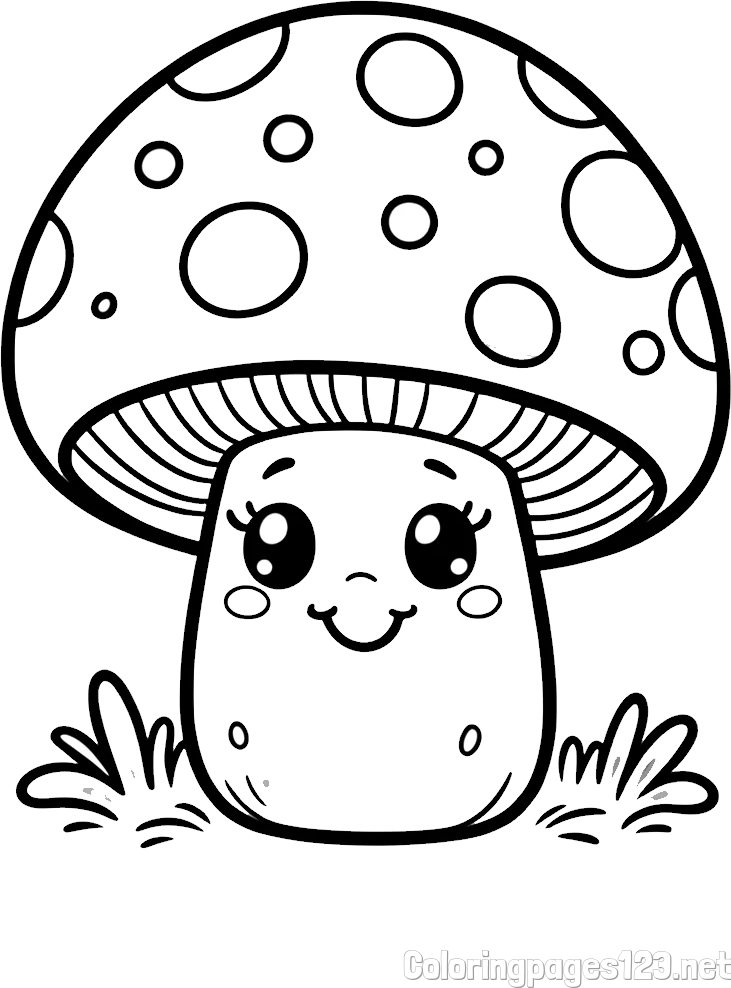 Coloring Page of a Smiling Mushroom