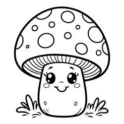Coloring Page of a Smiling Mushroom