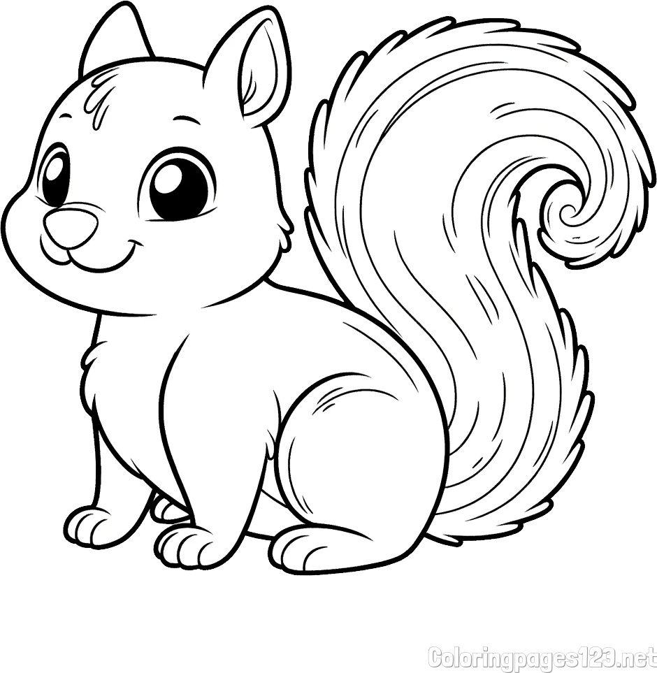 Coloring Page of a Smiling Squirrel