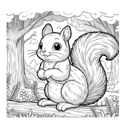 Coloring Page of a Squirrel in a Forest