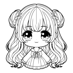 Coloring Page of an Adorable Anime Girl