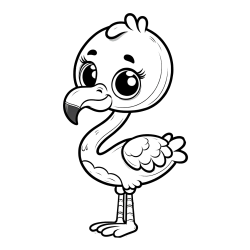 Coloring Page of an Adorable Flamingo with Big, Cute Eyes