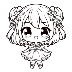 Coloring Page of an Adorable Girl in Anime Style