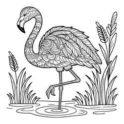 Coloring Page of an Artistically Depicted Flamingo